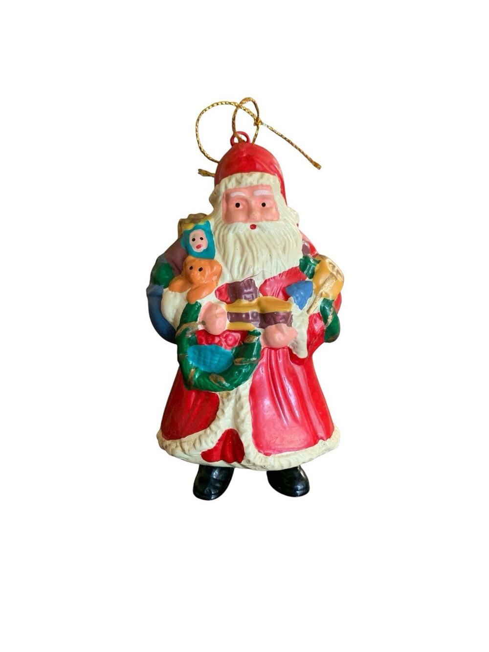 Vtg 4” Painted Plastic Blow Mold Santa‎ Christmas Ornament Hong Kong